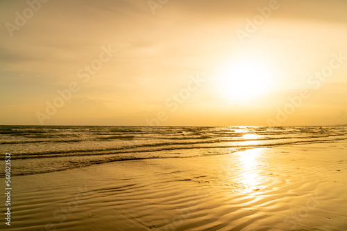 beautiful sea beach with sunset time