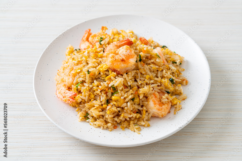fried shrimps fried rice on plate fried shrimps fried rice on plate