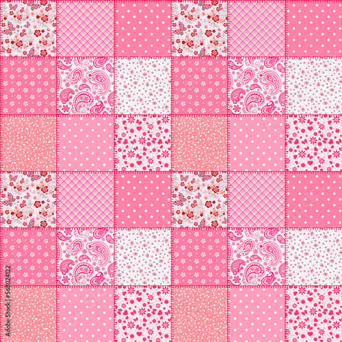 Seamless pattern in patchwork style. Patchwork in pinkple
