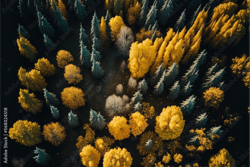 top ariel view drone shot of a Dense forest generative ai illustration - obrazy, fototapety, plakaty 