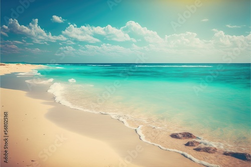 sea beach on a sunny day with crystal clear water small waves and a blue sky generative ai summer background