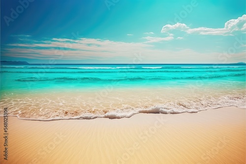 sea beach on a sunny day with crystal clear water small waves and a blue sky generative ai summer background