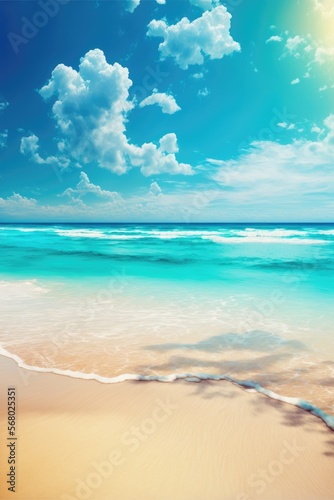 sea beach on a sunny day with crystal clear water small waves and a blue sky generative ai summer background