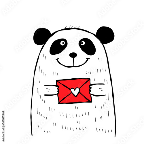 Cute panda bear with heart. Be my Valentine. Valentine's day banner, backgrou...