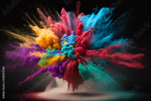 holi powder exploding in the air. Generative AI	