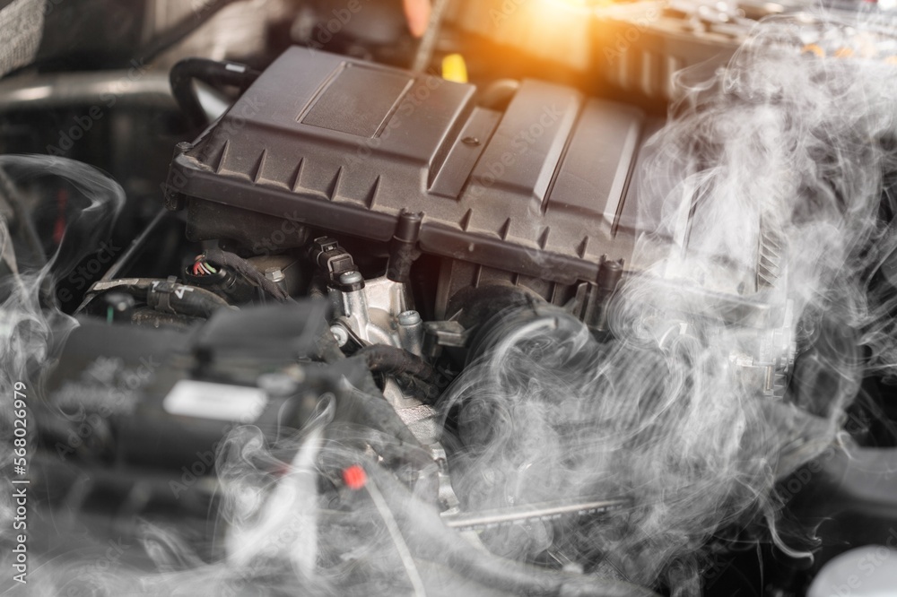 car overheating concept. Smoke from engine Stock Photo Adobe Stock