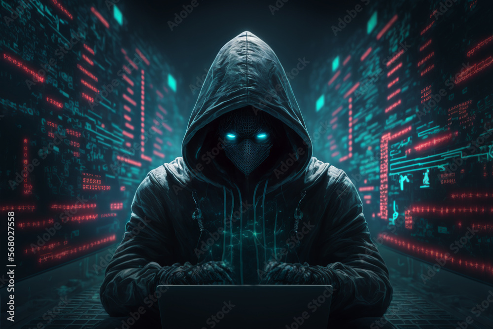 Cyber-security hacker with a hoodie hiding face -computer technology ...