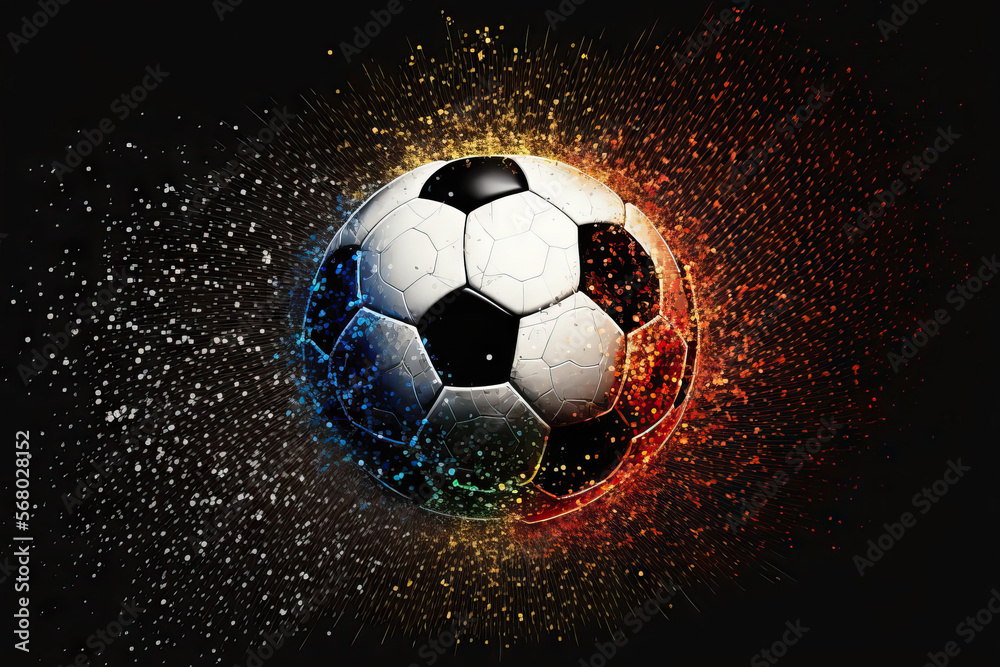 Fototapeta premium Soccer Ball with Glitter Effect Hitting the Goal. Championship football. Generative AI