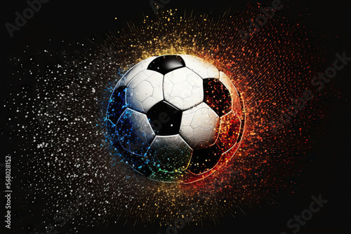 Soccer Ball with Glitter Effect Hitting the Goal. Championship football. Generative AI