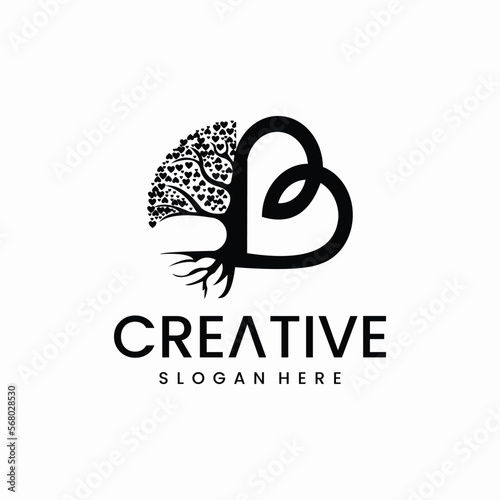 abstract love tree logo concept with logo vector flat concept design
