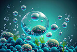 Background of water splash and underwater bubbles. Generative AI