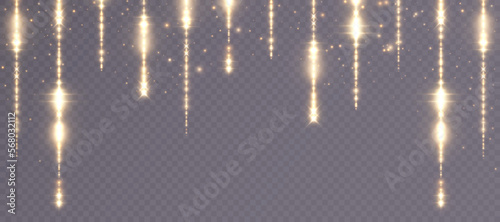 Golden glitter lights garland hanging vertical lines Vector holiday background. Confetti dots rain, vip gold glitter garlands with light effect for web design and illustrations.png