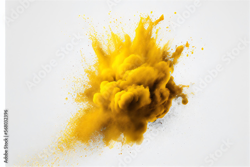 yellow smoke explosion on a white background, generative ai
