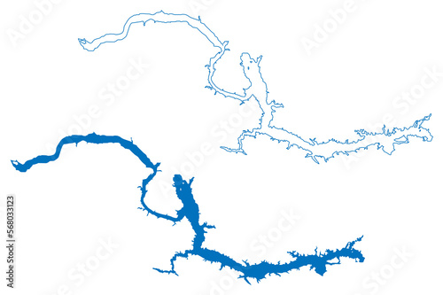 Lake Sakakawea Reservoir (United States of America, North America, us, usa, North Dakota) map vector illustration, scribble sketch Garrison Dam map