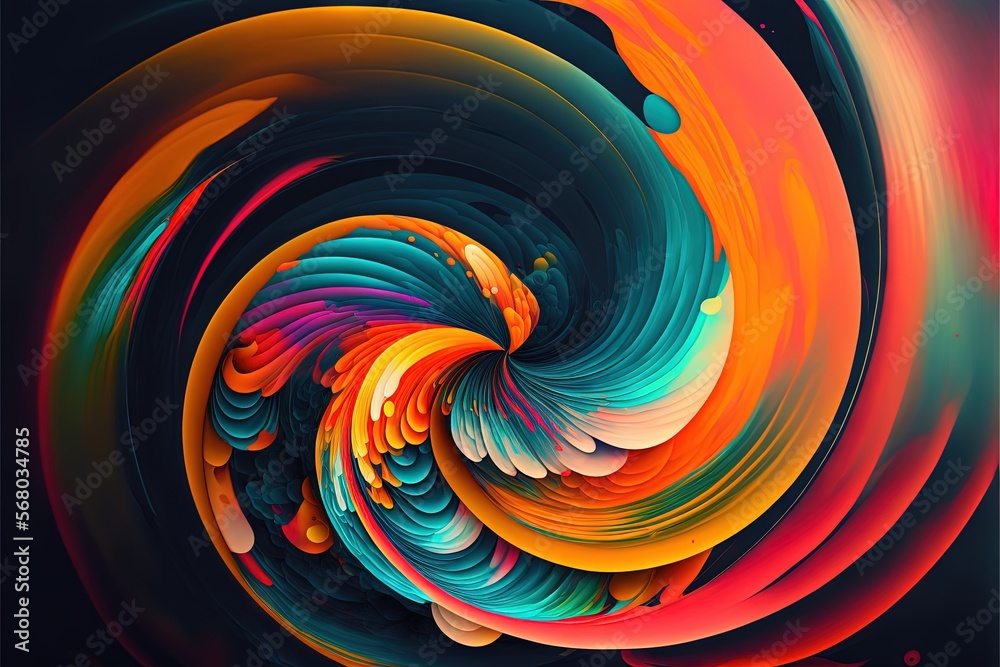 an abstract painting of a colorful swirl with a black background and a ...