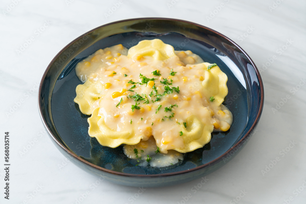 ravioli pasta with corn cheese sauce ravioli pasta with corn cheese sauce
