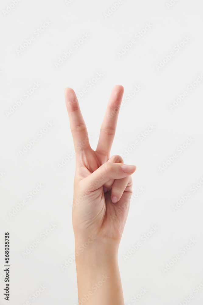 손가락으로 V 자 모션을 취한 여성의 손 손가락으로 V 자 모션을 취한 여성의 손