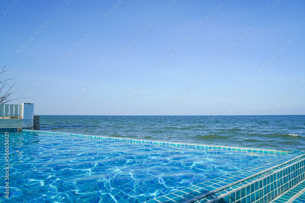  swimming pool with sea background