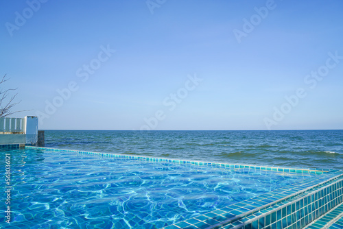  swimming pool with sea background