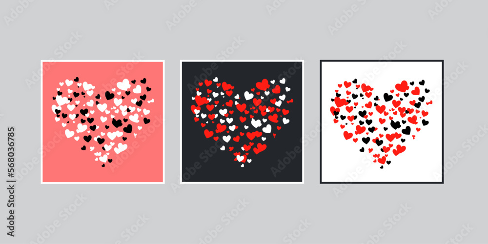 Valentine's day postcard, a big heart made of a lot of little hearts. Cute Frame Illustration, blank template isolated on different background. Vector illustration Valentine's day postcard, a big heart made of a lot of little hearts. Cute Frame Illustration, blank template isolated on different background. Vector illustration