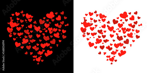 Valentine's day postcard, a big heart made of a lot of little hearts. Cute Frame Illustration, blank template isolated on different background. Vector illustration