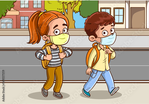 Kids walking and going back to school vector illustration