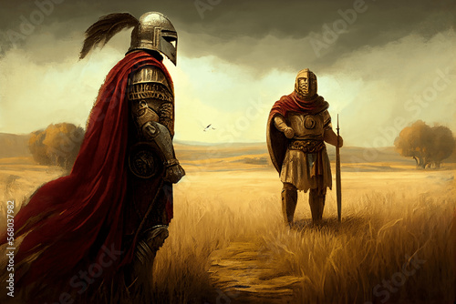 Römischer Soldat auf einem Feld photo