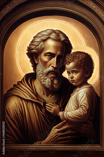 Canvas-taulu St. Joseph holds the baby Christ in his arms. Christian icon.