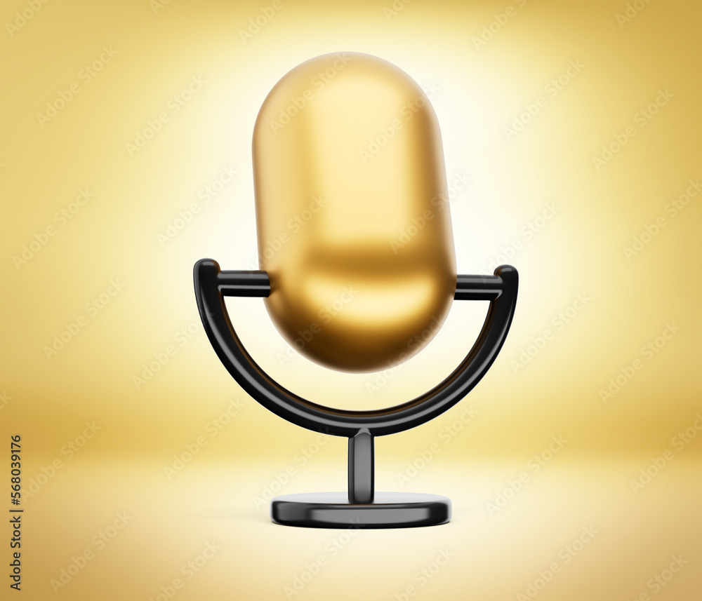 Microphone Singing Or Speak Tool Golden and black Color Concept Template Realistic 3d Illustration Microphone Singing Or Speak Tool Golden and black Color Concept Template Realistic 3d Illustration