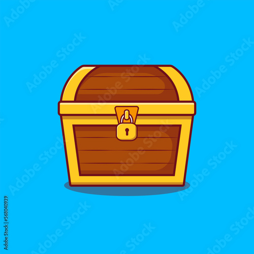 wooden treasure chest with lock vector illustration