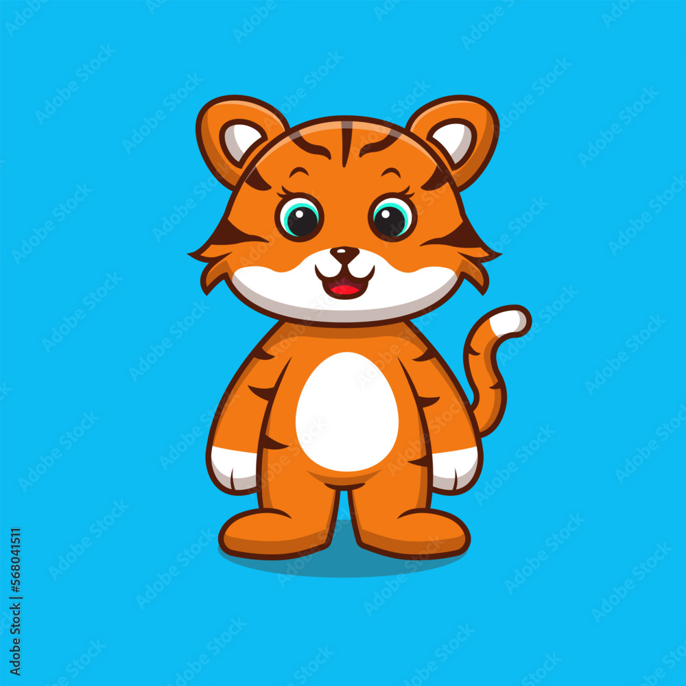 Obraz premium cute baby tiger character with smile face cartoon illustration