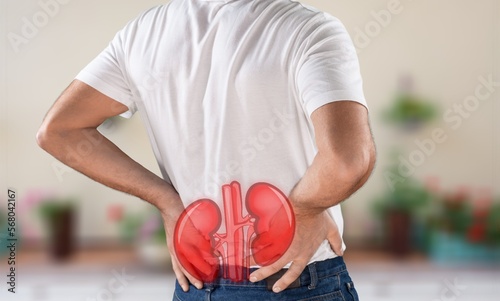 Man with a back pain, kidney problems concept