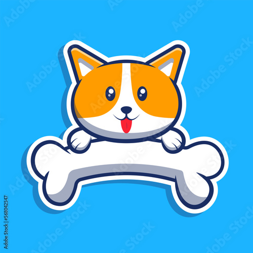 cute puppy logo with bone cartoon illustration