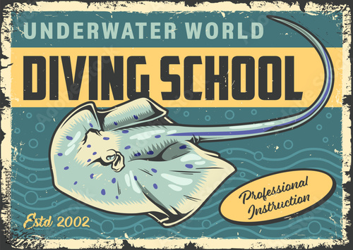 Diving school vintage colorful poster