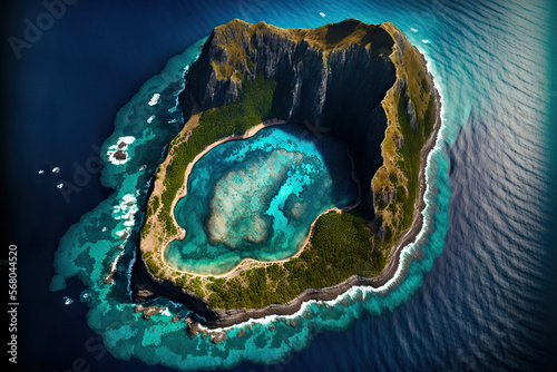 Lord Howe Island aerial the most southerly coral reef in the world. Generative AI photo