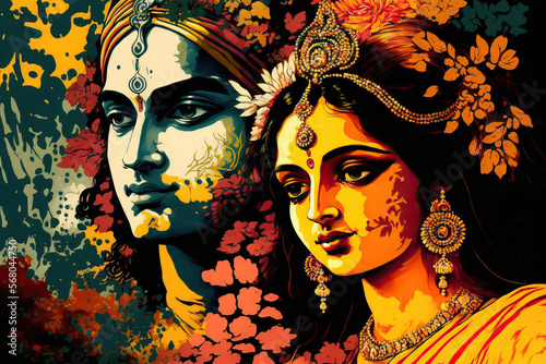 painting of Lord Krishna and Radha. Generative AI