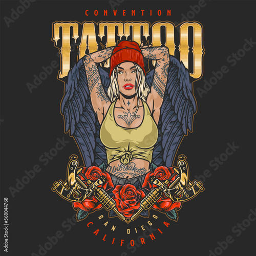 Girl tattoo artist colorful flyer