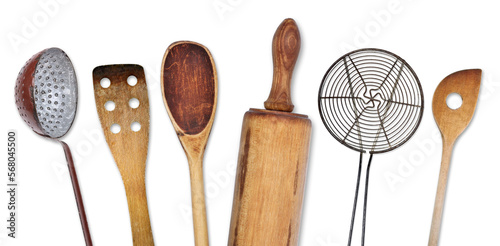 Different kitchen utensils for cooking, transparent background photo