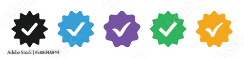 Verified badge icons. Social media profile check mark set. Vector illustration
