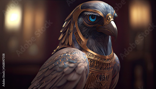 Closeup of an egyptian bird god Horus falcon 