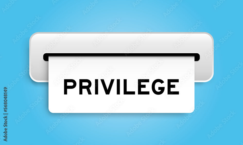 White coupon banner with word privilege from machine on blue color background White coupon banner with word privilege from machine on blue color background