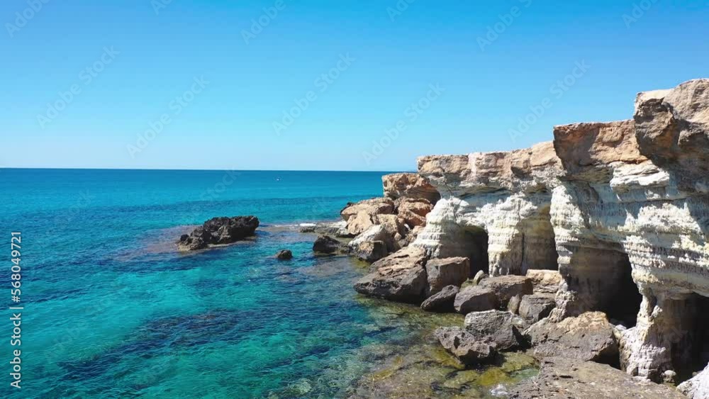 Famous Sea Caves in Cape Greco National Forest Park in Cyprus, 4k footage Famous Sea Caves in Cape Greco National Forest Park in Cyprus, 4k footage