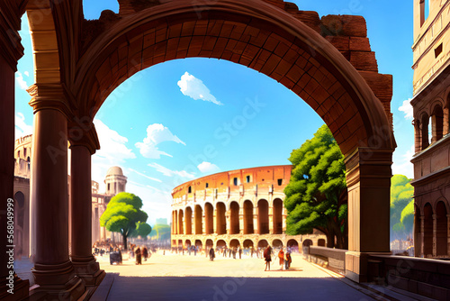 Fototapete Historic Illustration of Ancient Rome with a Colosseum in the background created