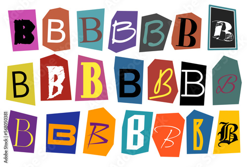 Alphabet B - ransom note letter. cut letters  clipping alphabet