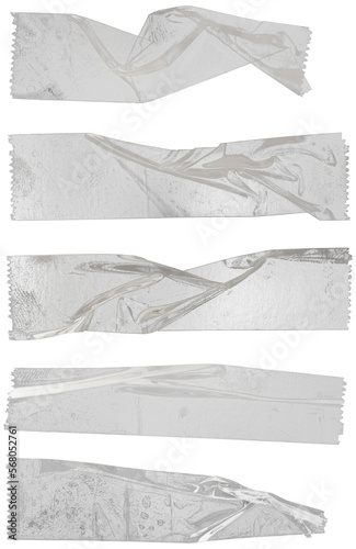 detailed set of transparent adhesive tape or glue sticker isolated,, crumpled plastic sticky snips. cool unseen design elements. photo