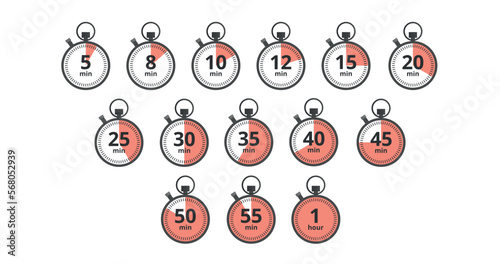 Timer, clock, stopwatch isolated set icons. Label cooking time. Vector illustration. EPS 10