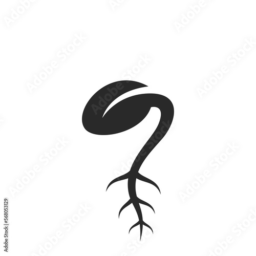 sprouted grain with a root. seed germination, growing and agriculture symbol. isolated vector image