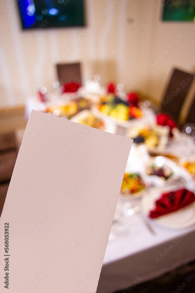 White table paper plaques on the table cafe White table paper plaques on the table cafe