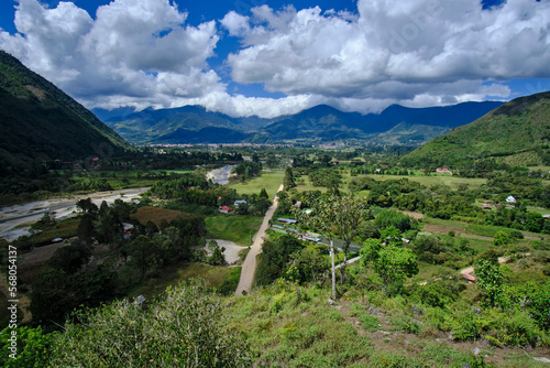 Impressive landscape view from the top of the natural viewpoint in Oxapampa, contemplating all the exuberant vegetation of the Chontabamba river valley.