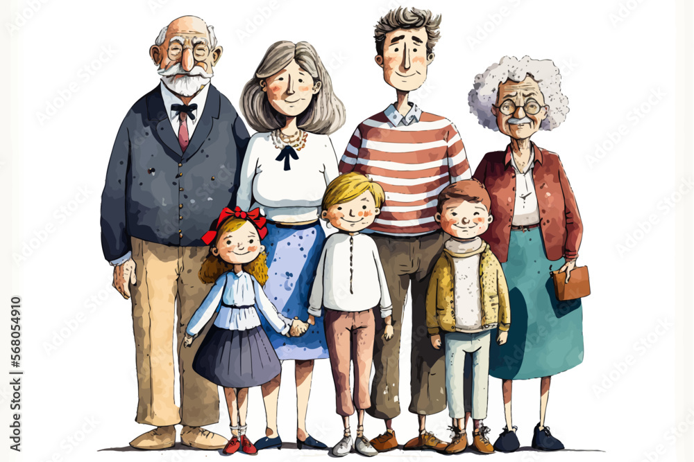 Φωτογραφία Vector illustration of an Italian family with members of all generations